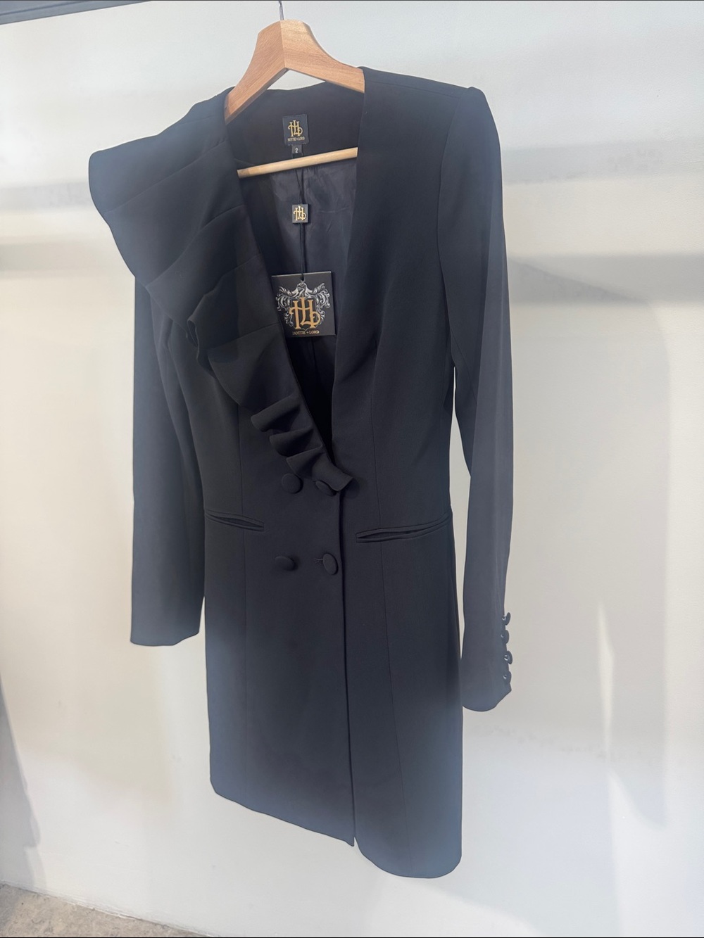 Longline Black Ruffle-Trim Blazer Jacket